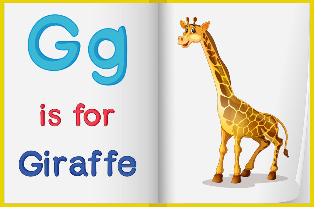 Children learning the sound of the English letter G through a fun and colourful video