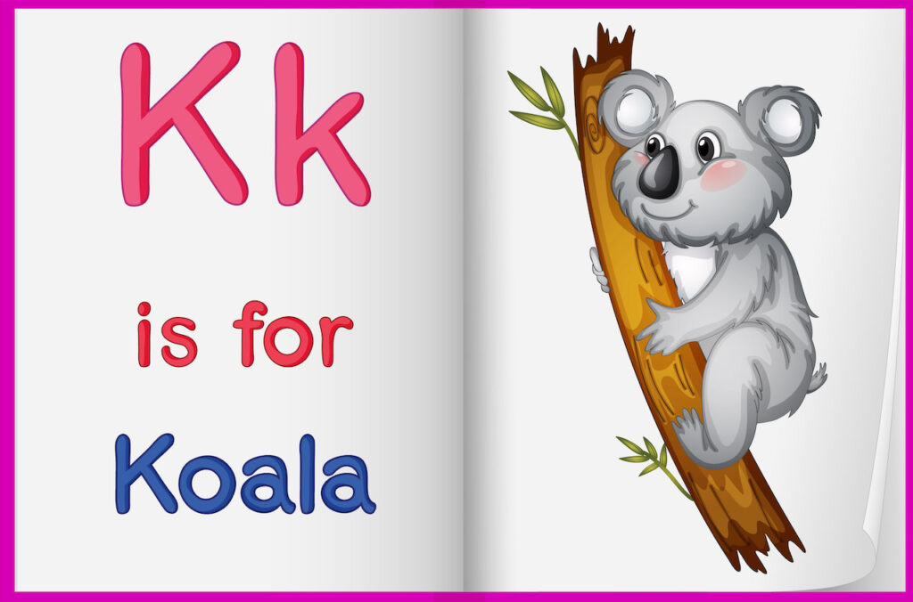 Children learning the sound of the English letter K through a fun and colourful video