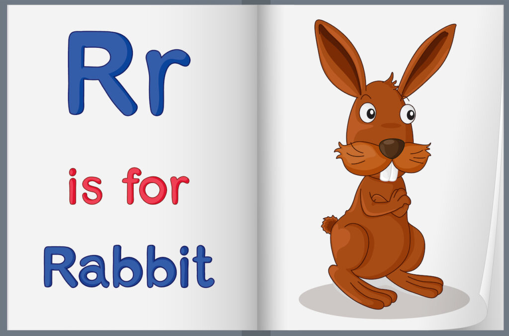 Children learning the sound of the English letter R through a fun and colourful video