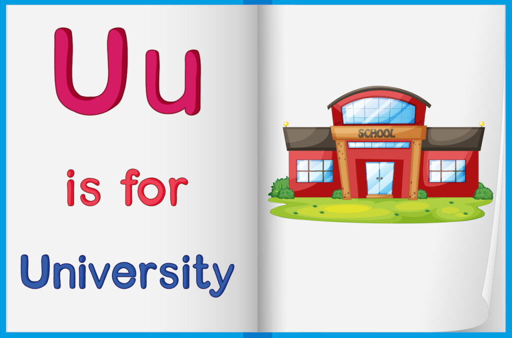 Children learning the sound of the English letter U through a fun and colourful video